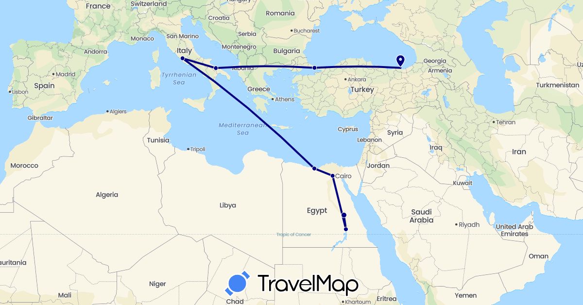 TravelMap itinerary: driving in Egypt, Italy, Turkey, Vatican City (Africa, Asia, Europe)